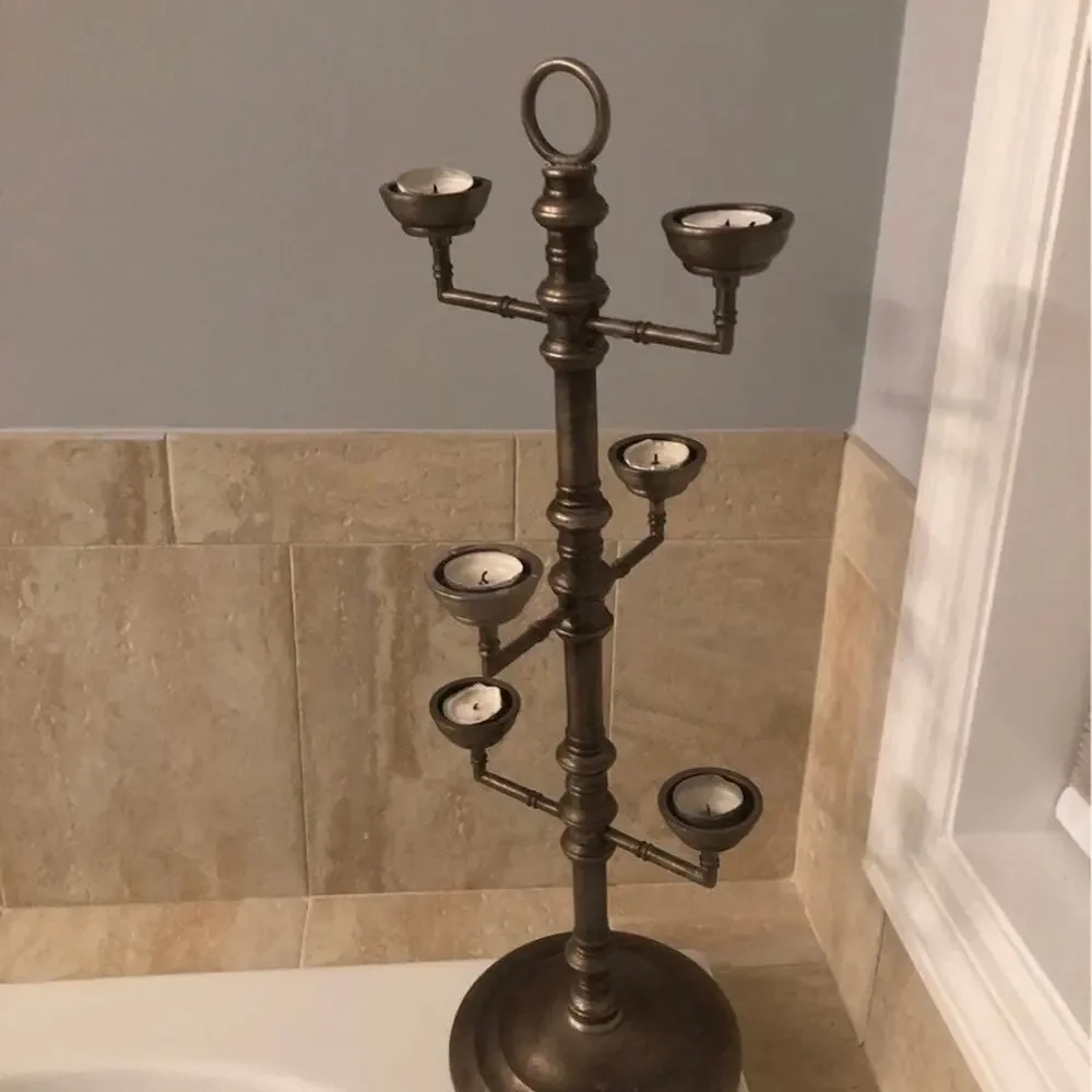 Vintage Style Pottery Barn Metal Candleholder Multi-Tier Candelabra Accent Decor